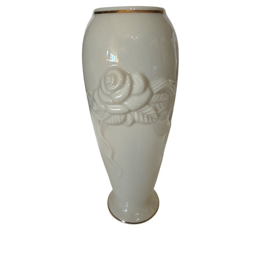 Lenox Rose Blossom Bud Vase Porcelain 7.75 Inch Tall 24K Gold Gilt Edge